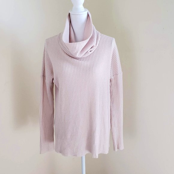 bp Tops - BP. Cowl Neck Waffle Knit Top Beige Size Medium